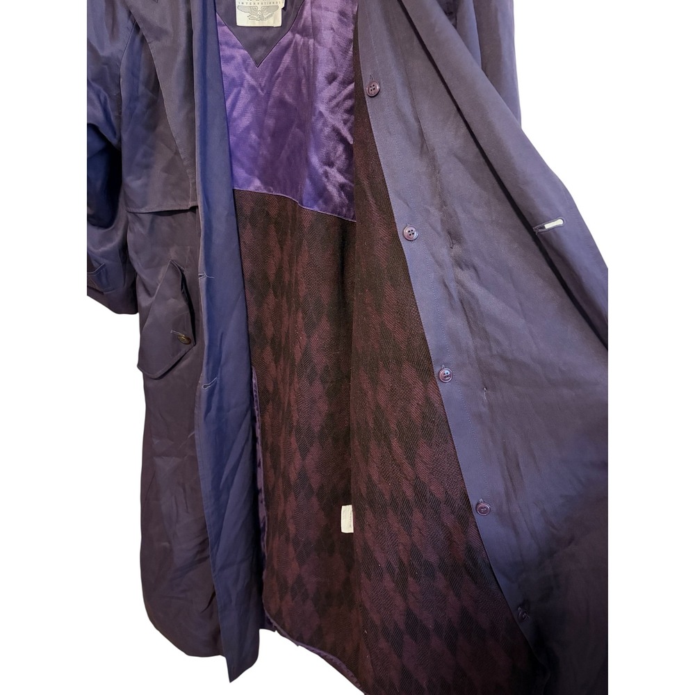 American Bazaar Vintage Purple Trench Coat Removable Wool Liner Belted Womens L - Picture 2 of 8